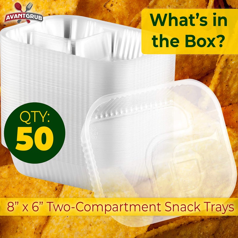 Avant Grub Anti-Spill, Large 6x8 Inch Plastic Nacho Trays 50 Pack. Reusable 2 Compartment Boats Great for Dips, Snacks, Fair Foods. Portable Nacho Chip Holders for School Carnivals, Parties, Concession Stands - Image 2